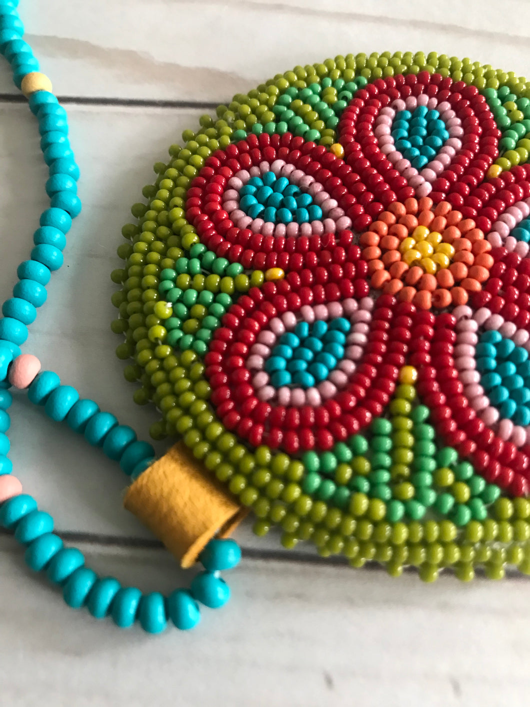 Métis beadwork 5 petal flower necklace with pony beads