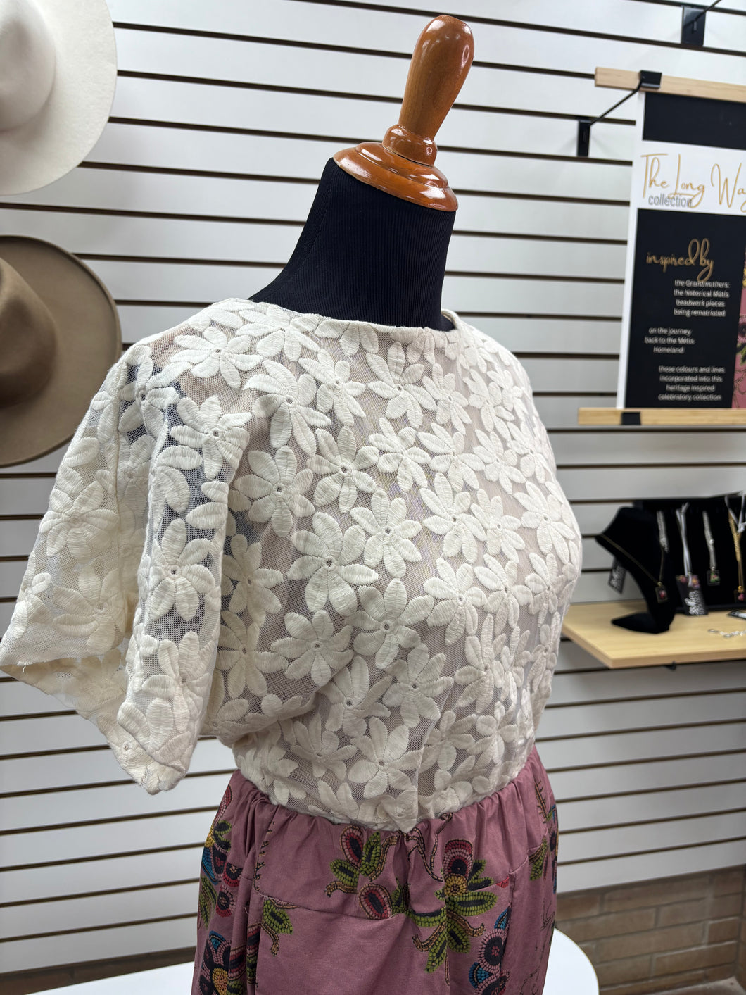 Warm white lace top - ONE ONLY fits medium-large