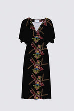 Load image into Gallery viewer, &quot;Grandmother rockstar beadwork&quot; print V-NECK DRESS
